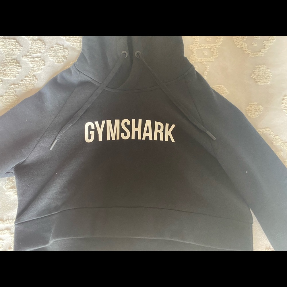 Black with White wording, Cropped Gymshark Hoodie